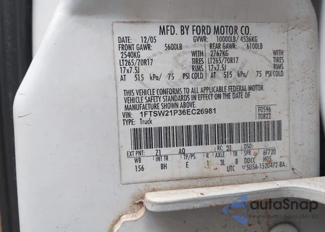 2006 Ford F-250 Lariat/Xl/Xlt from USA, damaged, VIN 1FTSW21P36EC26981